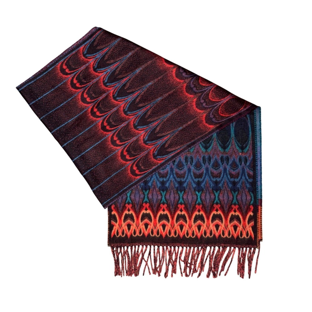 V. Fraas Cashmink Fringe Scarf Psychedelic Ikat Boho Eclectic Indie Cozy